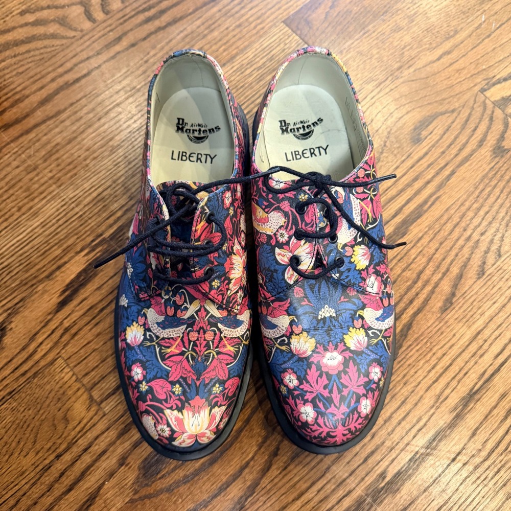Dr. Martens x Liberty 1461 Strawberry Thief Floral Leather Shoes Size M8 W9 Rare - Picture 4 of 10